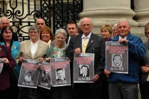 Relatives of the Kingsmills Massacre victims stand outside Government Buildings in Dublin prior to their meeting with Taoiseach, Enda Kenny on Thursday, September 13, 2012.               Picture: Conor Greenan
