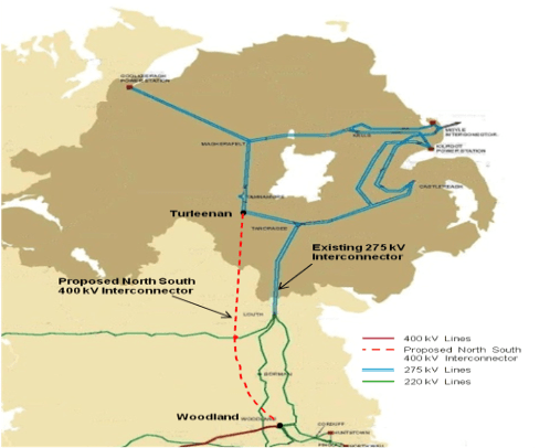 A map showing the proposed route of the controversial North/South Interconnector.