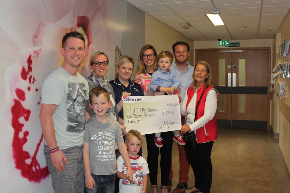 Pictured with Kerri Marie, John and Noah Boyle are Ryan and Amy Jackson founders of Lily Mae Foundation and their sons Alfie and Freddie, Clare Beesley Bereavement Midwife at the Heartlands and Kerri Marie’s Nanny Marie.