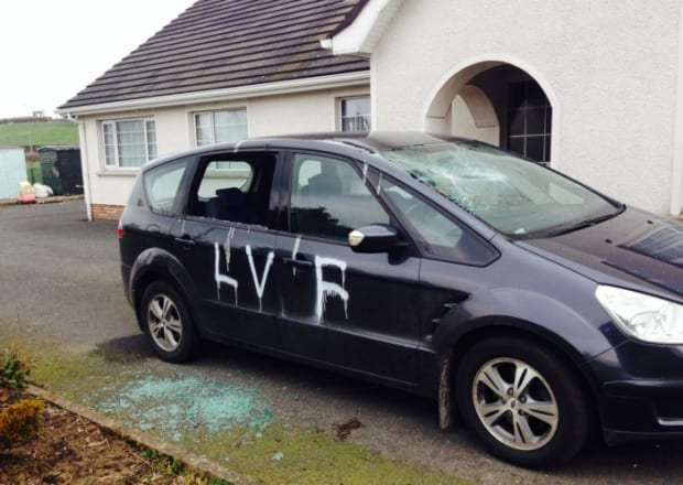 A family car smashed up and daubed in graffiti in Richhill