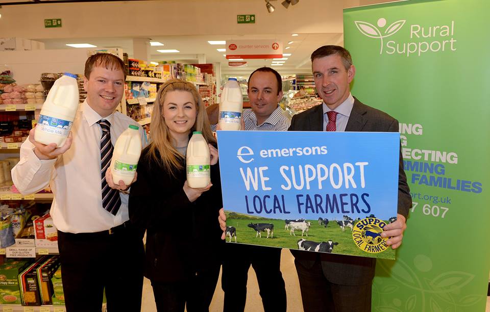 Gavin Emerson, owner of Emerson's Supermarket with Kerry Hughes and Jude McCann from Rural Support along with Ian Marshall, President of the Ulster Farmers' Union