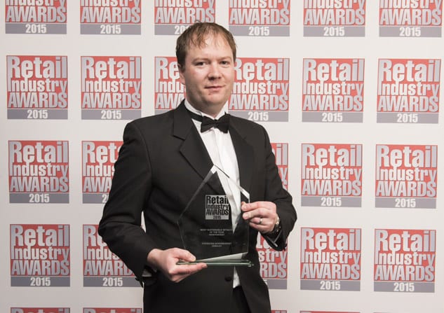 Gavin Emerson of Emersons Supermarket picking up the award in London