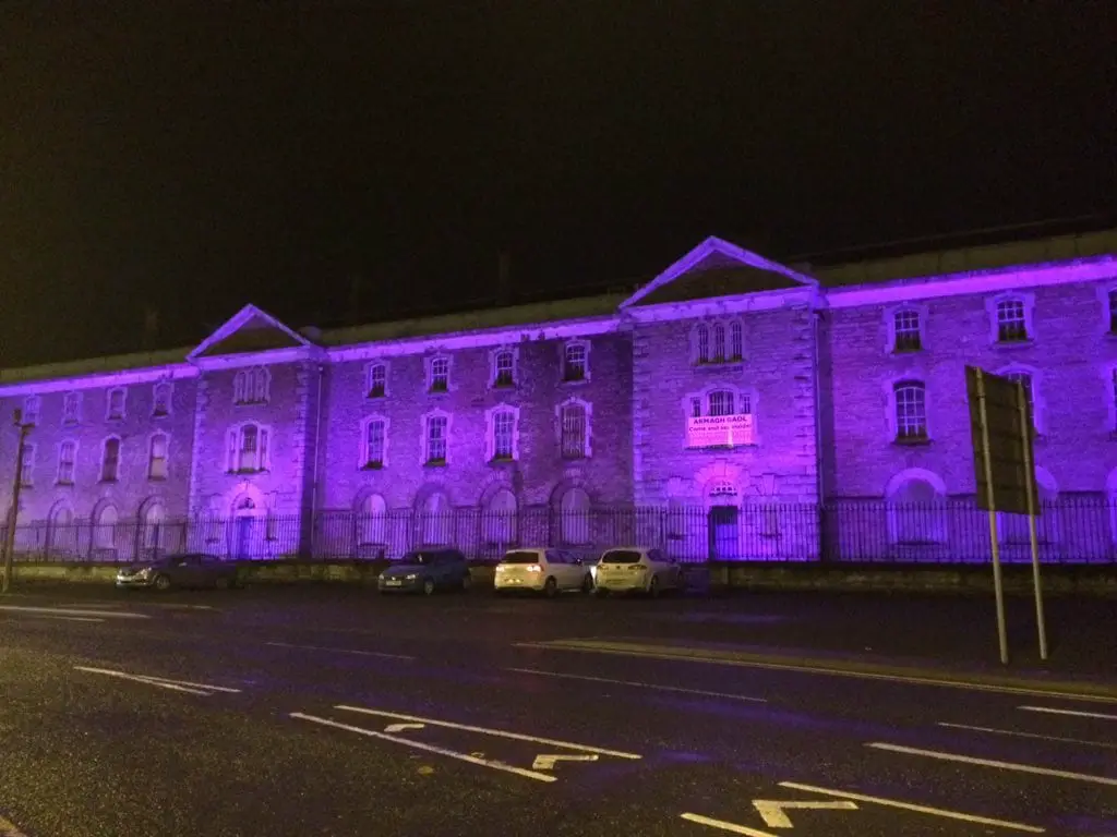 Armagh Gaol lit up for World Pancreatic Cancer Day, on Friday, November 13