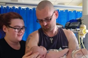 Baby Ruby with mum and dad Jo-Ann and John