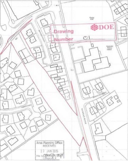 Mowhan site map: A site map with the boundary of the proposed development outlined in red