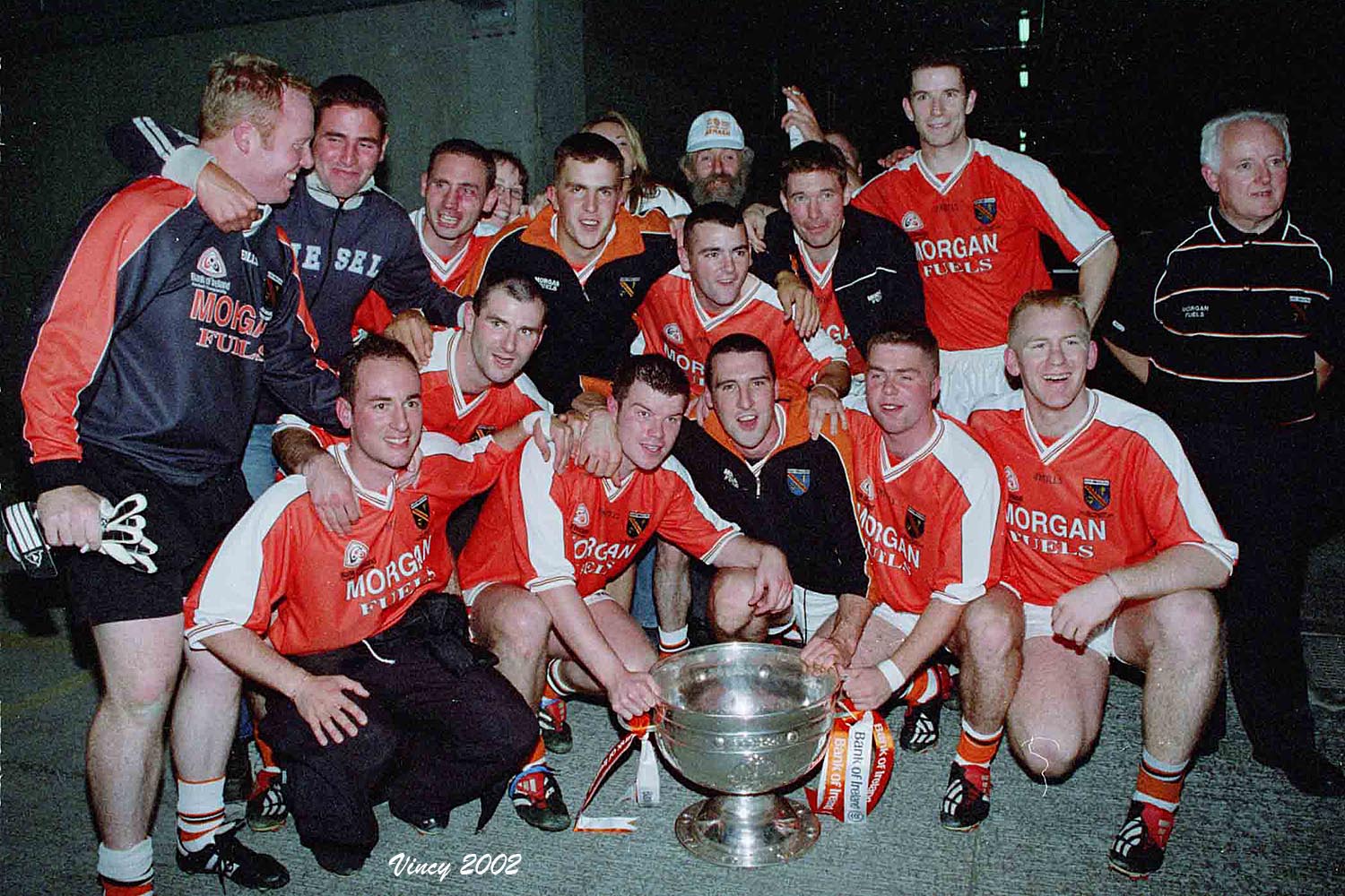 Armagh players celebrate winning the All-Ireland in 2002