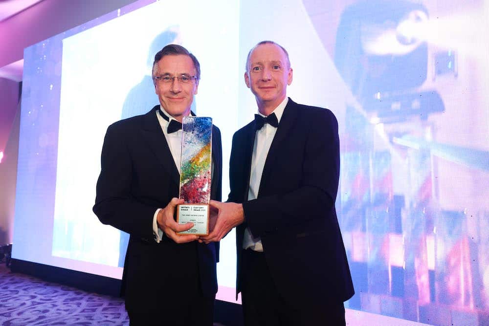 Dr Tim Campbell, St Patrick Centre, winner of Tourism NI’s Most Innovative Tourism Business award, presented by Mark Mulholland, Diageo