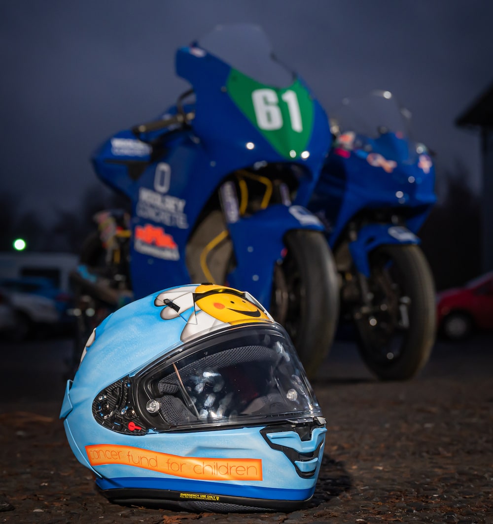 Jonathan Watt's race helmet handpainted with Aiden McDougall’s design.