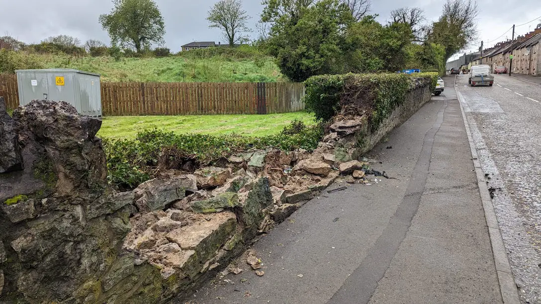 Destroyed wall Barrack Hill Armagh