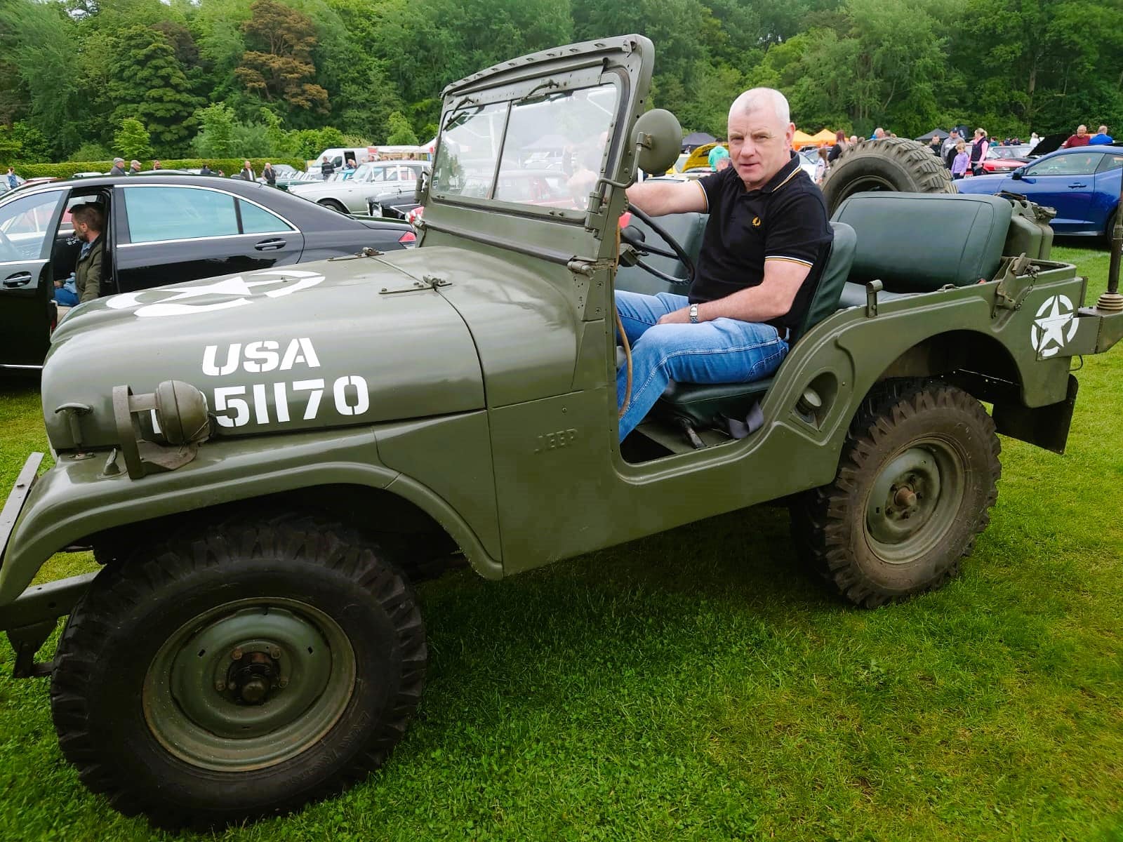 Paddy O'Kane is his 1960 United States Army jeep