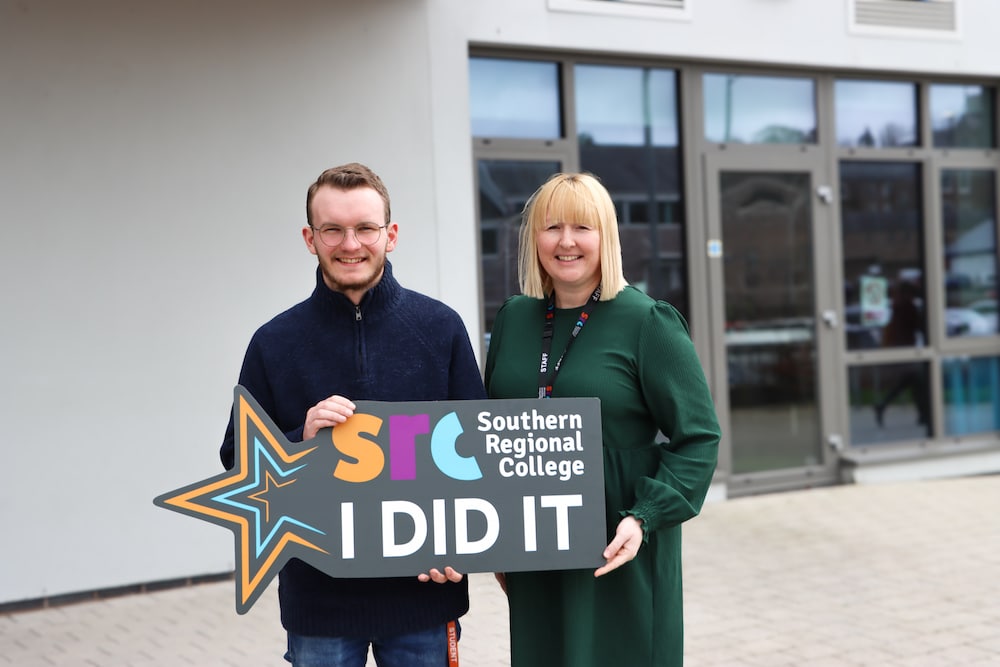 Southern Regional College (SRC) student Lee Johnston pictured with Laura Martin SRC Curriculum Area Manager, Faculty of Health and Science