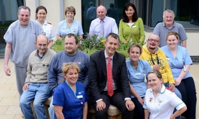 Health Minister Edwin Poots pictured with clients and staff during a visit to the new Dorsey Unit for the assessment of adults with a learning disability.
