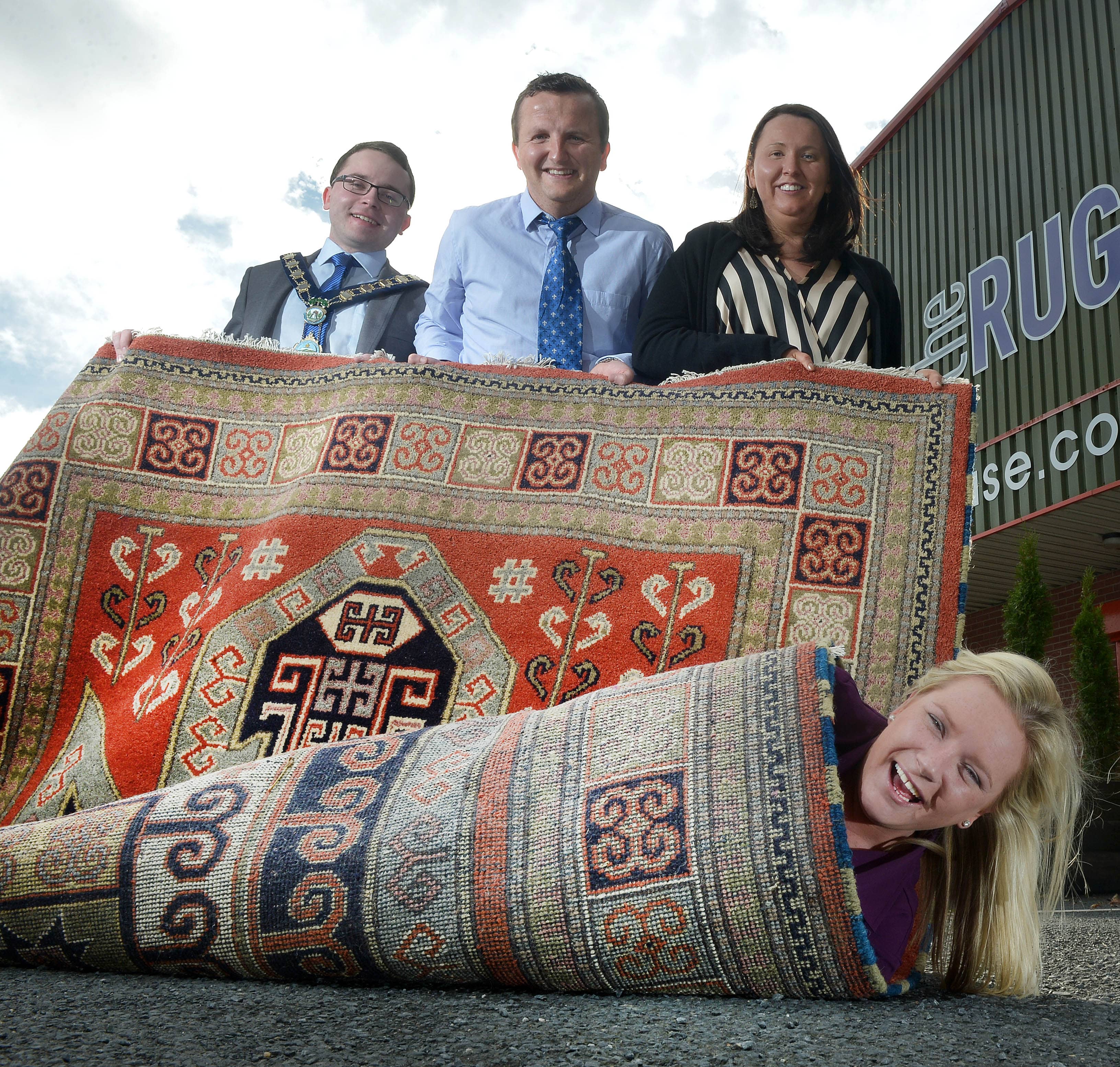 Left to right - Newry & Mourne Mayor Daire Hughes Owner's Paul Vallely & Clare Vallely Rug = Roisin Molloy (The Rug House)