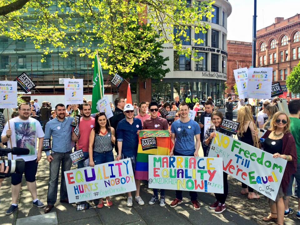 Megan Fearon with activists at the Marriage Equality march in Belfast.