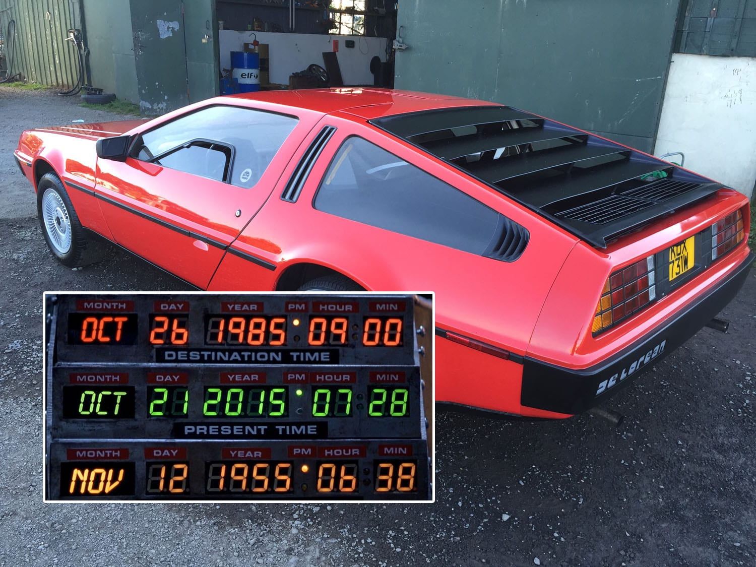 The DeLorean on sale in Moira along with the actual timestamp from the movie