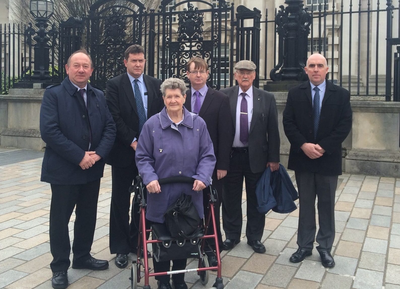 Beatrice Worton with campaigners, including DUP's William Irwin