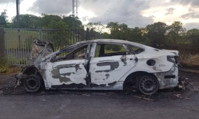 Burnt out car on Dundrum Road, Tassagh