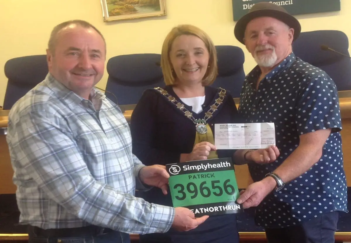 Larry Lambe and Pat McGinn with councillor Roisin Mulgrew