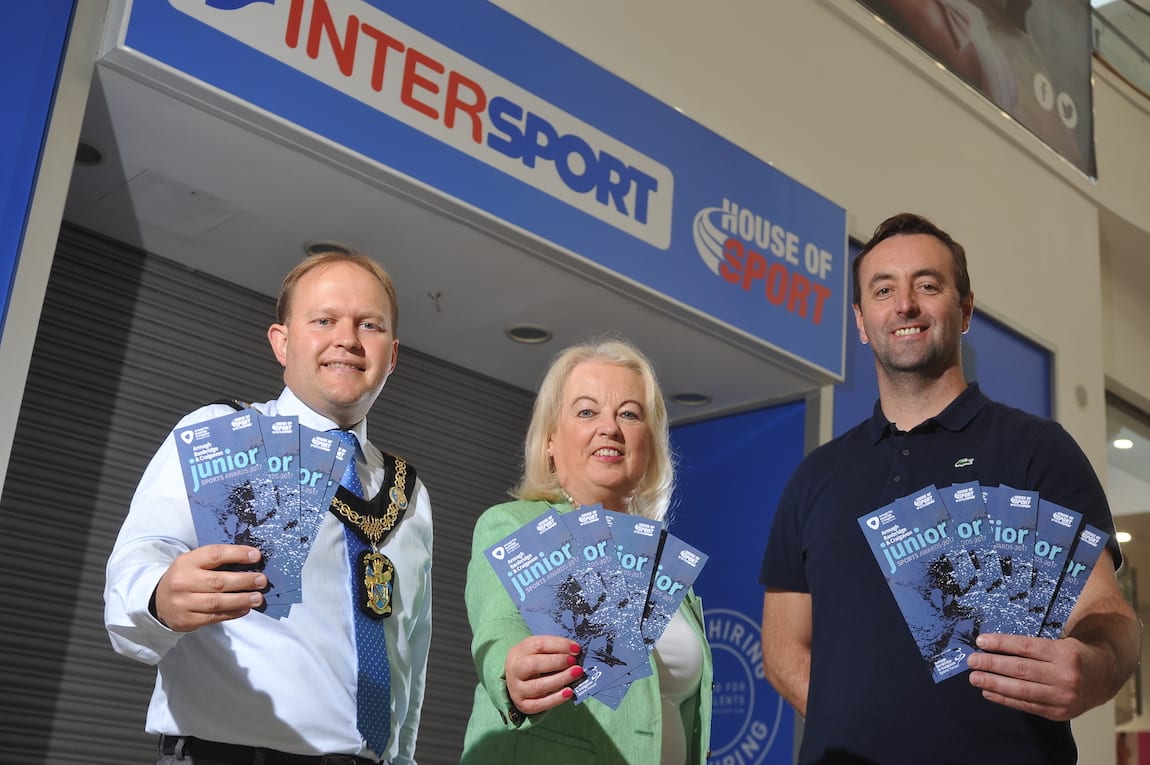 Lord Mayor of Armagh City Banbridge and Craigavon is joined by Edith Dixon, Sports Forum Chair and Padraig McKeever, House of Sport to launch the upcoming Junior Sports Awards.