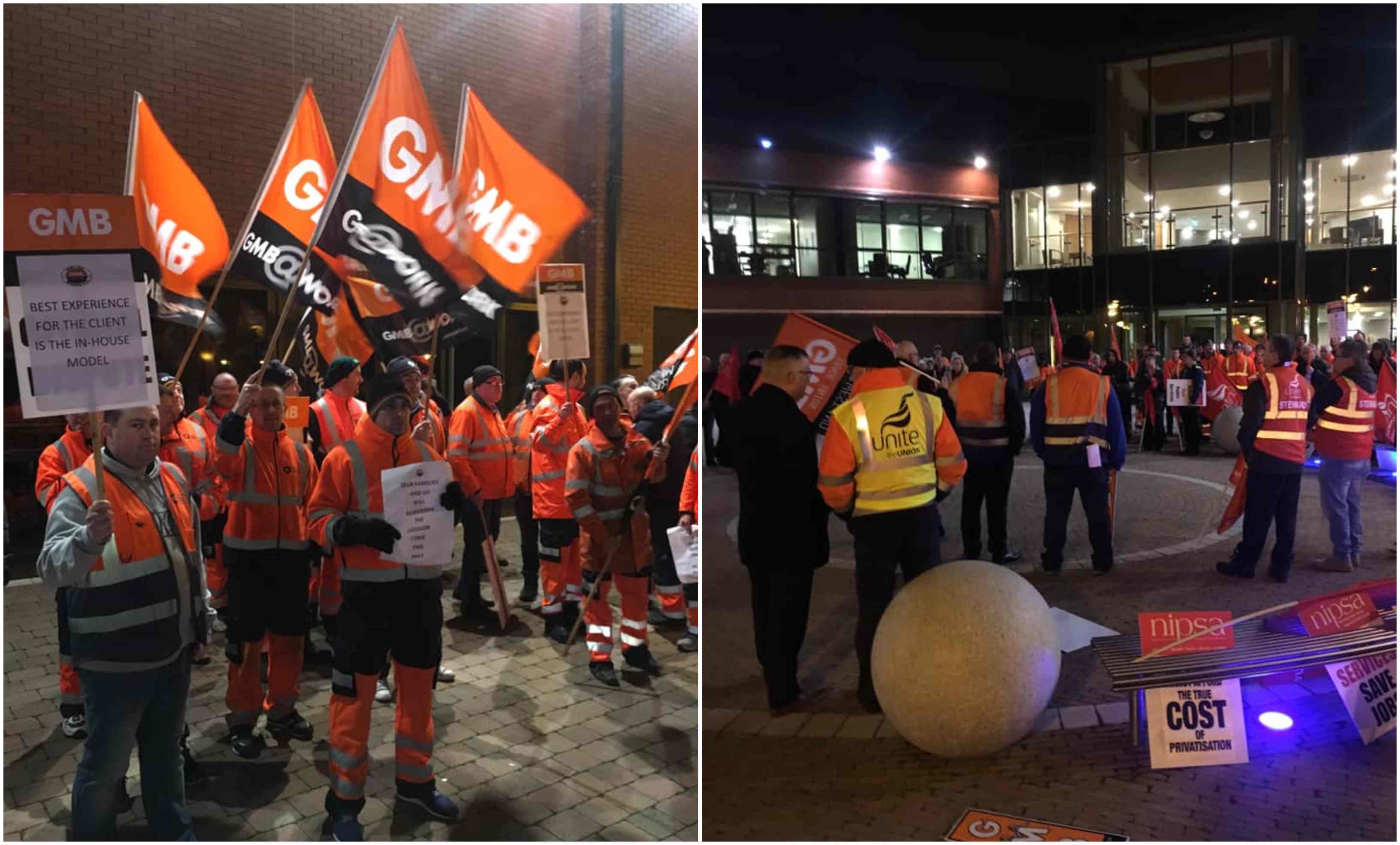 Protestors outside Craigavon Civic Centre