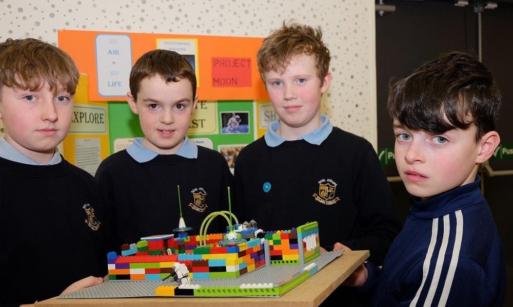 From left: Evan, Caolain, Jack and Darragh Scoil Mhuire Clontibert The Lego Mindstorm project brings children and teachers from primary schools together for Lego Mindstorm Workshops and subsequently for Space Challenge Competitions and Exhibitions of Project work and Project Sharing ideas. Peace by PIECE Lego Mindstorm funded by Peace IV co-ordinated by CMETB Tommy Makem Centre Keady Co.Armagh 9 3 2019 CREDIT: LiamMcArdle.com