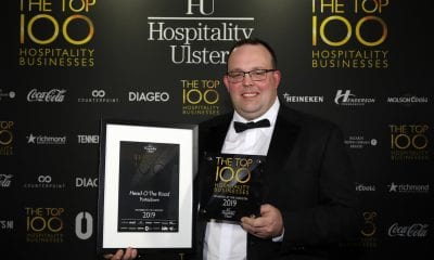 Wednesday 27th February 2019, Titanic Belfast: Pictured: John Lawson, Head O’The Road, Portadown at Hospitality Ulster’s Top 100 Hospitality Business Awards at Titanic Belfast. Northern Ireland’s Top 100 Hospitality Businesses 2019 were revealed in a star-studded ceremony on Wednesday 27th February. This year’s coveted list was decided by a panel of independent judges, headed up by food critic, Joris Minne. The prestigious ceremony was hosted by acclaimed stand-up comedian Colm O’Regan and attended by a number of VIP gusts including former Ireland rugby captain, Brian O’Driscoll and sports pundit, Adrian Logan. From Michelin starred restaurants and five-star hotels to buzzing city centre nightclubs, gastropubs, quaint country pubs, restaurants and hotels, Hospitality Ulster’s Top 100 shines the spotlight on Northern Ireland hospitality at its best. The full Hospitality Ulster Top 100 can be viewed online at www.Top100NI.com. Picture by Kelvin Boyes/Darren Kidd, Press Eye.