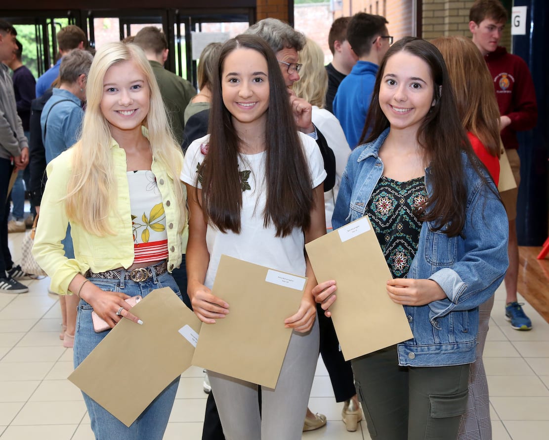 Hannah Monaghan with her cousins Amy and Beth McCarragher after receiving their excellent A Level results.