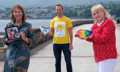 Calling for entries for their Voices of Covid 2020 book are from left: Patricia Trainor, Chairperson, PIPS Hope and Support; Gavin McGuckin, Community Fundraiser, Maire Curie and Bronagh McKeown, Chairperson, Voices of Covid Project