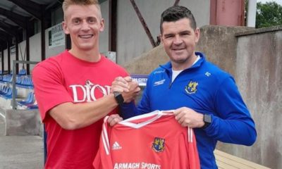 New Armagh City FC goalkeeper Tom Murphy with manager Shea Campbell