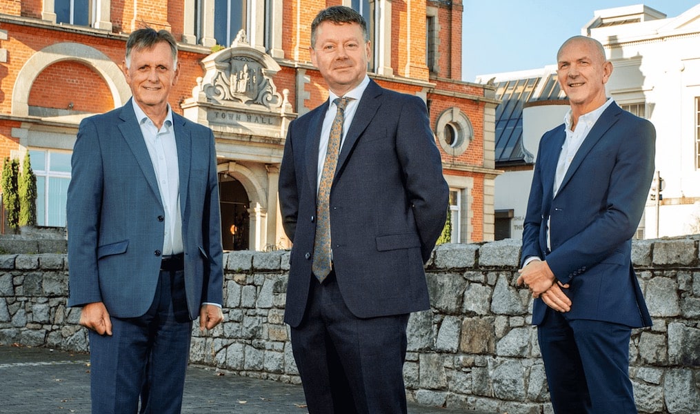 Pictured L-R are Mark Bleakney, Southern Regional Manager, Invest NI; Kielty Hughes, CEO, ISx4; George McKinney, Director of Technology and Services, Invest NI.