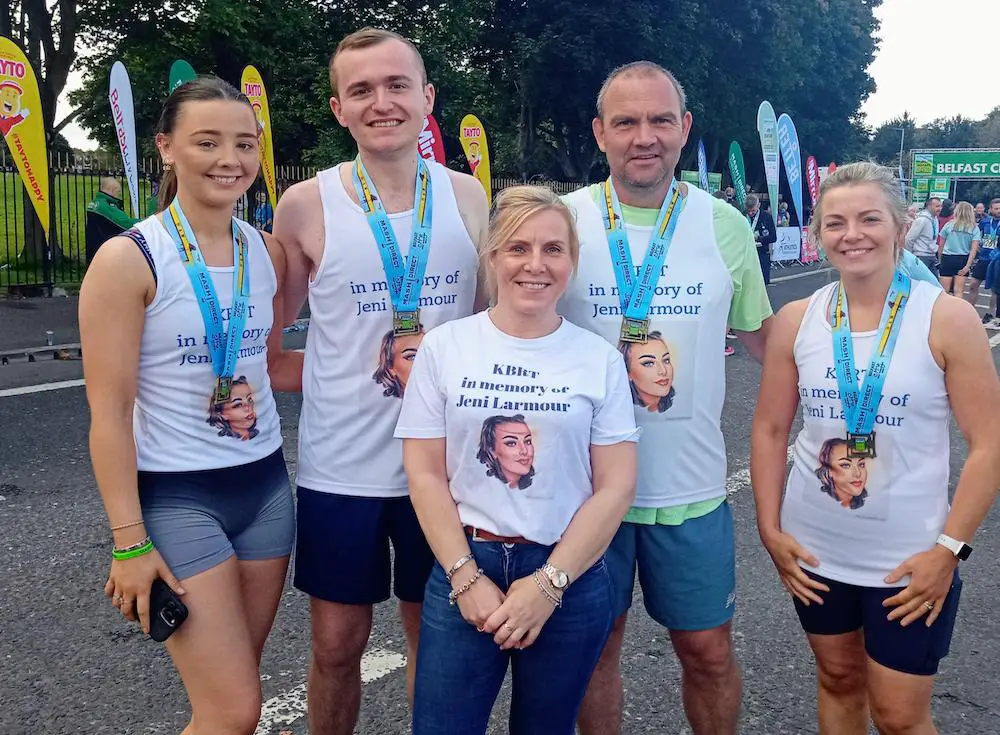 The runners with Sandra Larmour (centre), Jeni Larmour's mum