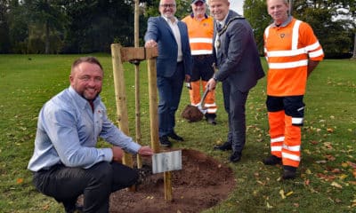 Mayor of ABC Council, Councillor Paul Greenfield planting a tree at Edenvilla Park as part of the 'Queen's Canopy' Platinium Jubilee project. Also included are from left, Niall McShane, Grounds Maintainence Supervisor, Noel Mitchell, Open Spaces Manager, Marty Adamson and Ross Bolton, Groundspersons.