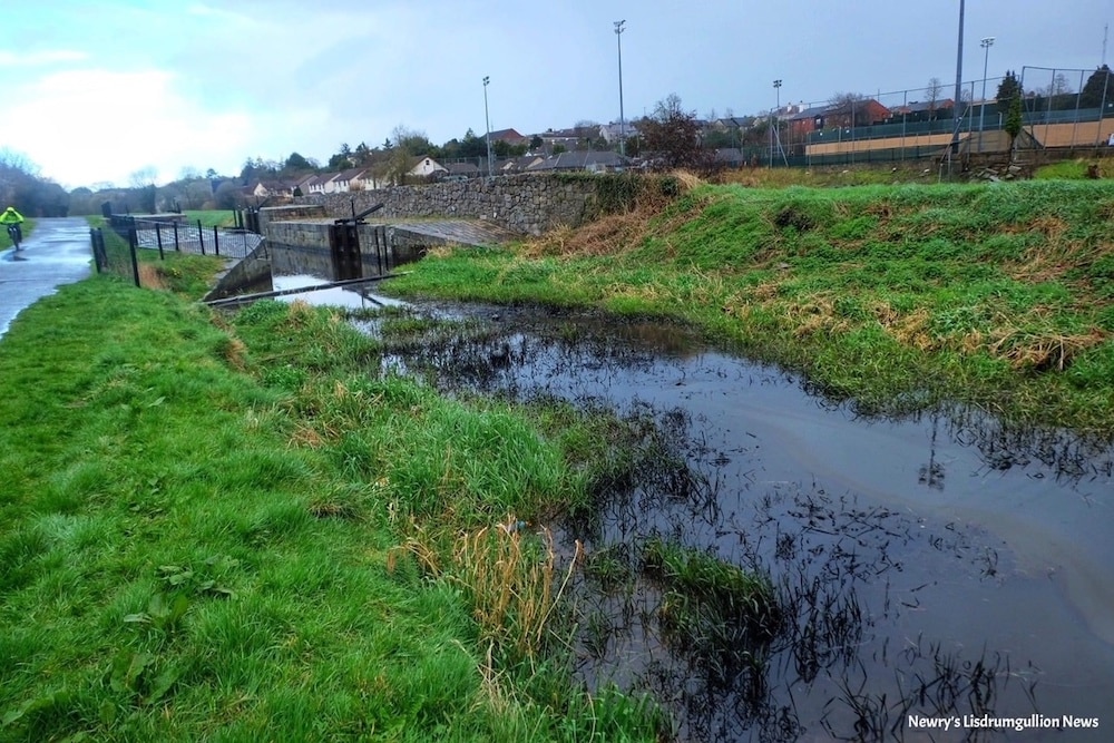 The oil spill clearly visible on Newry Canal. Photo: Lisdrumgullion News