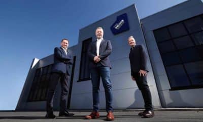 Deluxe Group director Colm Connolly (left) with fellow director Colm O’Farrell and executive chairman Richard Hill. Photograph- Kelvin Boyles