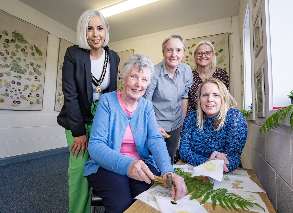 Pictured (L-R) at one of the Nature and Nurture events are Deputy Lord Mayor, Cllr Sorcha McGeown, project participant, Lynn O’Rourke, artist, Deboroah Malcomson, Jill McEneaney, Armagh City, Banbridge and Craigavon Borough Council, and Patricia Lavery, Arts Council NI