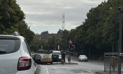 Two cars – including a police patrol vehicle – collided on the Friary Road in Armagh this morning.