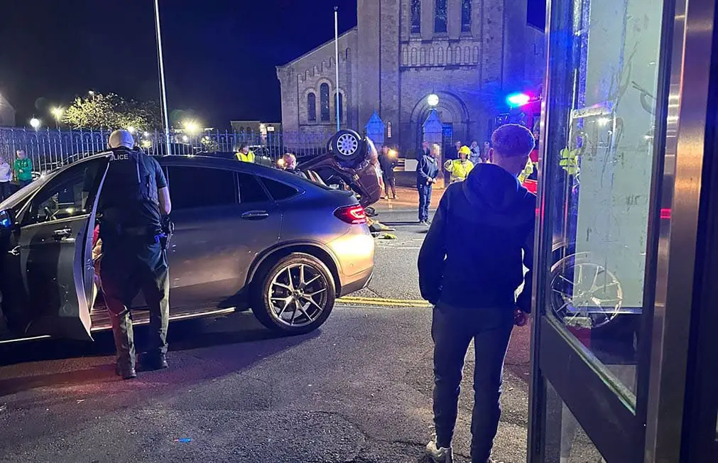 Overturned car on Irish Street, Armagh