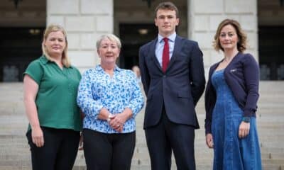 Enda McGarrity, Director at P.A. Duffy & Co. Solicitors, joins (L-R) Leona Patterson, Heather Thompson and Tracey Bell from the Ladies with Letters campaign group