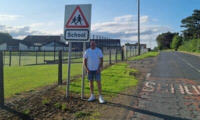 Councillor Keith Ratcliffe outside Markethill High School