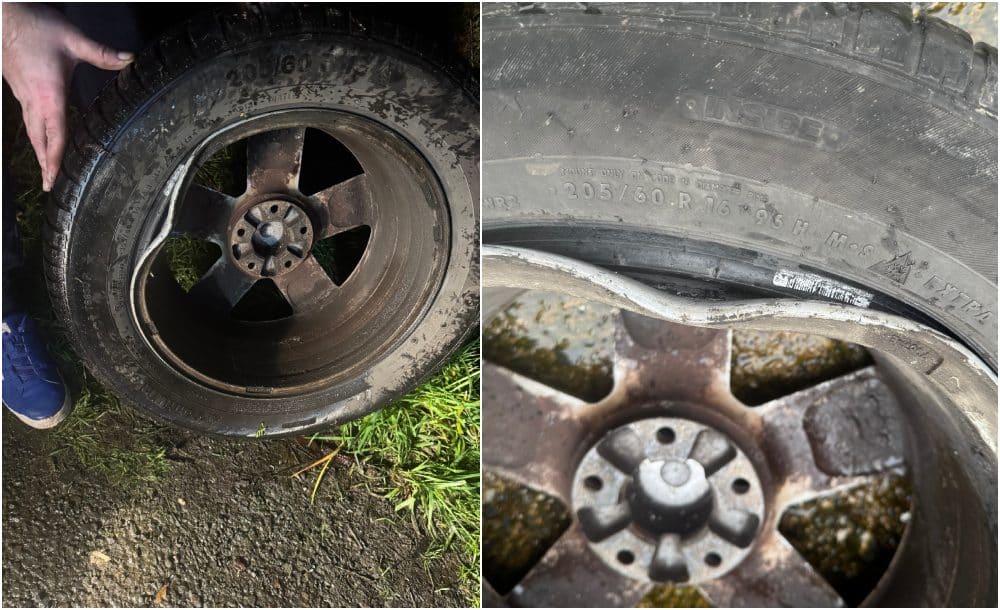 Damaged tyre potholes