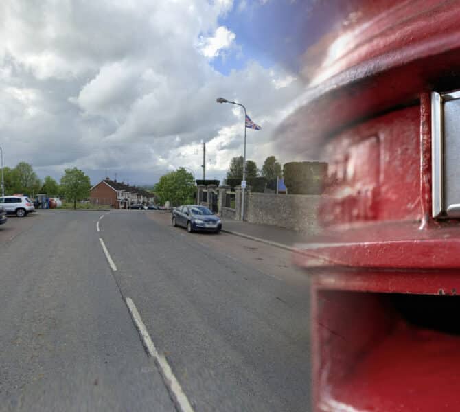 Killylea and a Royal Mail postbox in the foreground