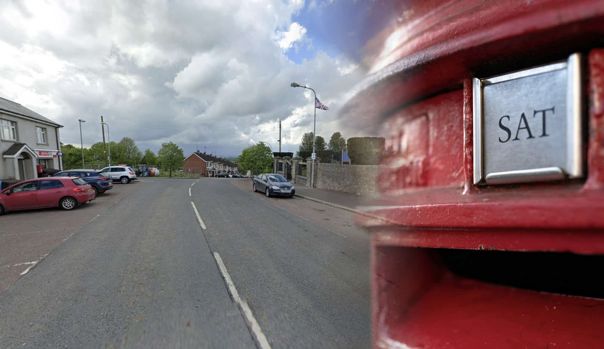 Killylea and a Royal Mail postbox in the foreground