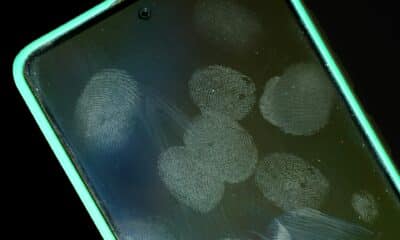 Mobil phone with finger prints visible on the screen